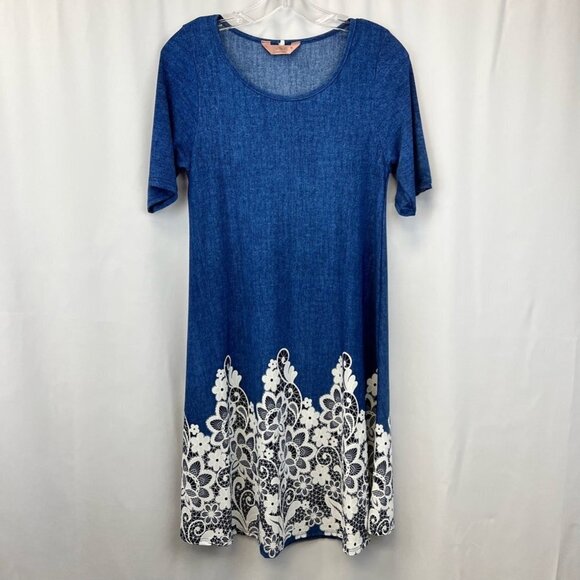 SJS Womens Shift Dress Multicolor Floral Stretch Scoop Neck Short Sleeve M - Picture 1 of 12